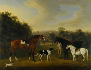 The Compton Family Hunters with a Groom in the Grounds of Minstead House