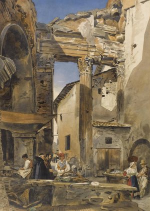 The Fish Market, Rome by Thomas Hartley Cromek Oil Painting