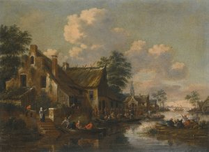 A Town On The Banks Of A River by Thomas Heeremans Oil Painting