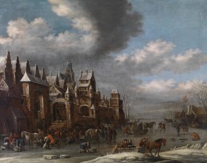 Winterlandschaft mit Eislaufern by Thomas Heeremans Oil Painting