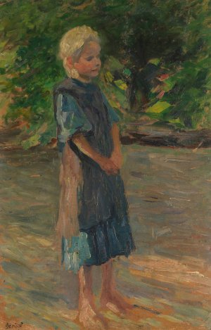 Stehendes Madchen im blauen Kleid by Thomas Herbst Oil Painting