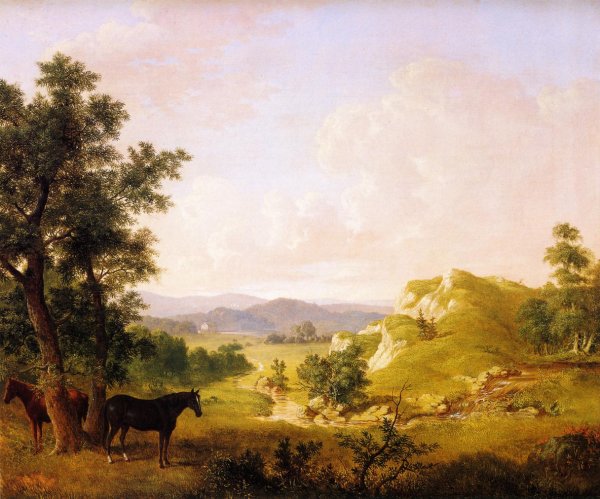 Main Product Photo of Landscape with Horses Painting by Thomas Hewes Hinckley