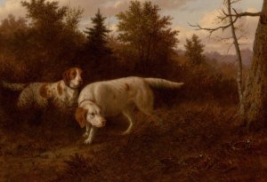 Setters and Quail by Thomas Hewes Hinckley Oil Painting