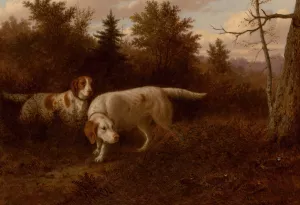 Setters and Quail by Thomas Hewes Hinckley Oil Painting