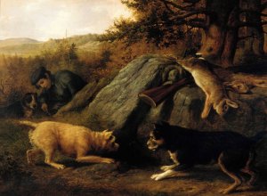 The Rabbit Hunters by Thomas Hewes Hinckley Oil Painting
