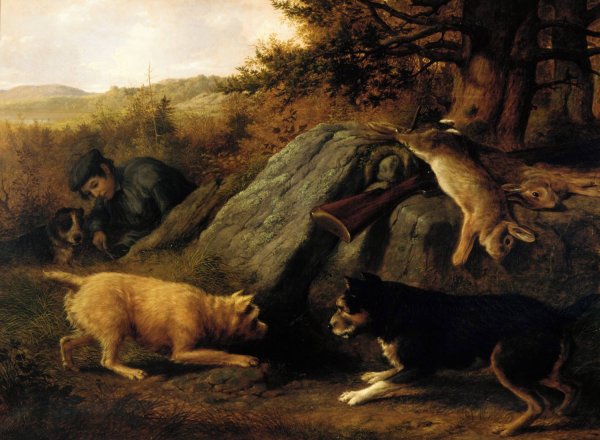 Main Product Photo of The Rabbit Hunters  Painting by Thomas Hewes Hinckley