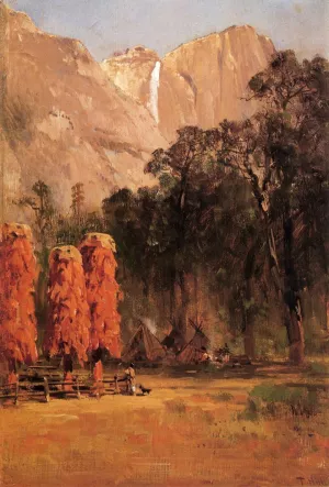 Acorn Granaries, by Piute Indian Camp in Yosemite by Thomas Hill - Oil Painting Reproduction