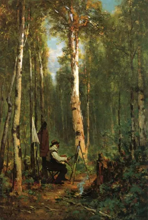 Artist at His Easel in the Woods by Thomas Hill Oil Painting