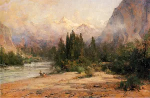 Bow River Gap at Banff, on Canadian Pacific Railroad by Thomas Hill - Oil Painting Reproduction