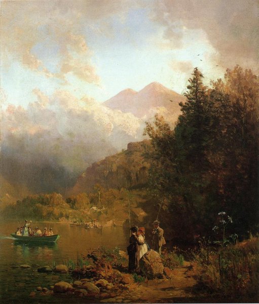Main Product Photo of Fishing Party in the Mountains Painting by Thomas Hill