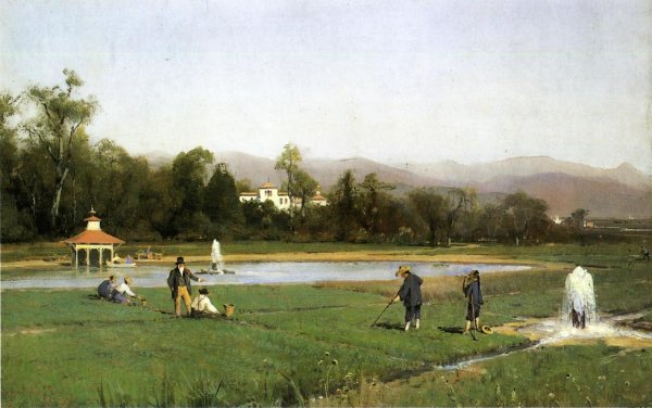 Main Product Photo of Irrigating at Strawberry Farm Painting by Thomas Hill