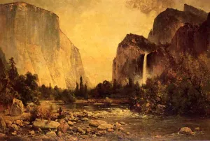 Lone Fisherman in Yosemite by Thomas Hill - Oil Painting Reproduction