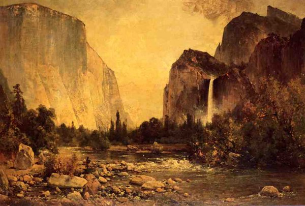 Main Product Photo of Lone Fisherman in Yosemite Painting by Thomas Hill