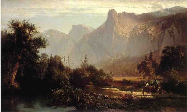 Piute Indian Family in Yosemite Valley by Thomas Hill - Hand-Painted Oil Painting Reproduction