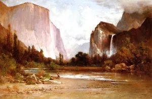Piute Indians Fishing in Yosemite by Thomas Hill - Oil Painting Reproduction