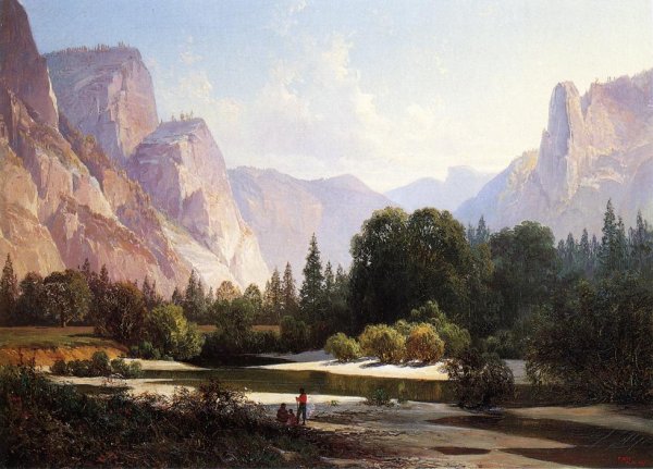 Main Product Photo of Piute Indians in Yosemite Valley Painting by Thomas Hill