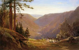 Valley with Deer by Thomas Hill - Oil Painting Reproduction