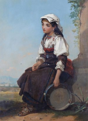 The Italian Tambourine Girl Oil painting by Thomas Jones Barker