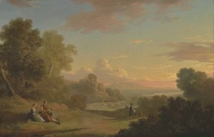 An Imaginary Landscape with a Traveller and Figures Overlooking the Bay of Baiae by Thomas Jones Oil Painting