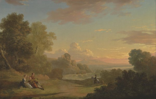 An Imaginary Landscape with a Traveller and Figures Overlooking the Bay of Baiae by Thomas Jones - Hand-Painted Oil Painting Reproduction