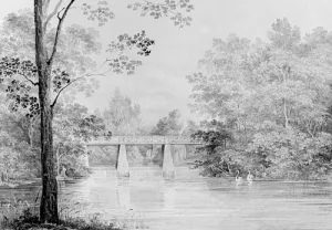 Bridge over Crumelbow Creek, David Hosack Estate, Hyde Park, New York from Hosack Album by Thomas Kelah Wharton Oil Painting