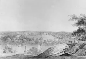 View of the David Hosack Estate at Hyde Park, New York, from Western Bank of the Hudson River Oil painting by Thomas Kelah Wharton