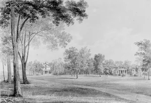 View of the David Hosack Estate, Hyde Park, New York, from the South from Hosack Album by Thomas Kelah Wharton - Oil Painting Reproduction