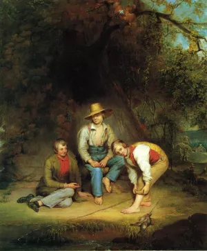 Boys Fishing by Thomas Le Clear - Oil Painting Reproduction