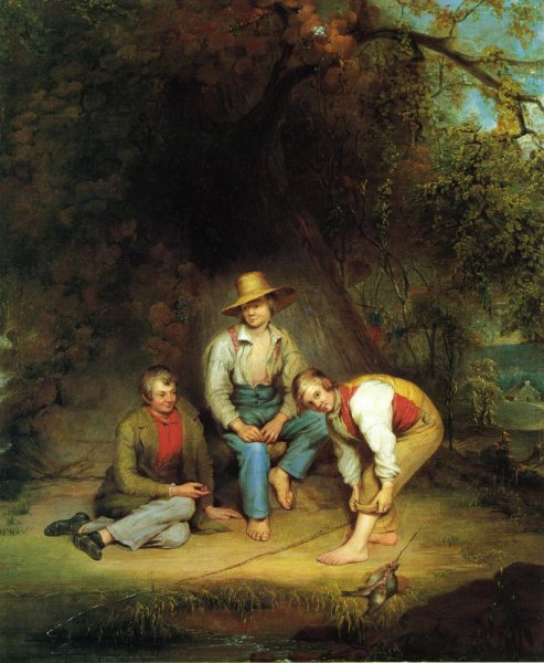 Main Product Photo of Boys Fishing Painting by Thomas Le Clear