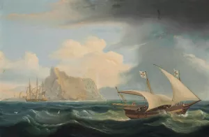 A British Warship And A Maltese Xebec In The Straits Of Gibraltar by Thomas Luny Oil Painting