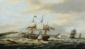 A Merchant Ship Signaling For A Pilot Off The Cliffs Of Dover by Thomas Luny Oil Painting