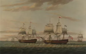 An Indiaman and a Two Decker Hove to, Said to be Thomas Dumar, Esq. in H.M. Ship 'Portland'Deliveri… by Thomas Luny Oil Painting