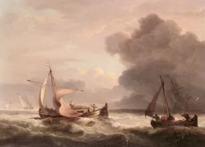 Dutch Barges In Open Seas by Thomas Luny Oil Painting
