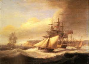 Naval Ships Setting Sail with a Revenue Cutter Off Berry Head, Tobay