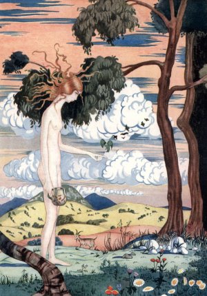 He saw Caitilin Ni Murrachu walking a little way in front with a small vessel in her hand by Thomas Mackenzie Oil Painting
