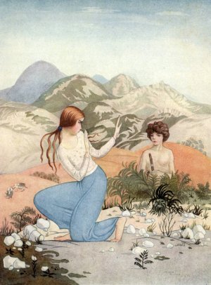 He stood waist-deep in greenery fronting her squarely by Thomas Mackenzie Oil Painting