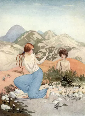 He stood waist-deep in greenery fronting her squarely by Thomas Mackenzie Oil Painting