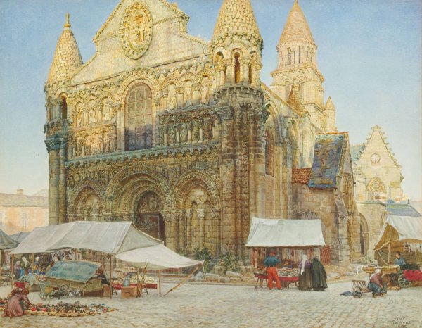 Notre Dame La Grande, Poitiers  by Thomas Matthews Rooke - Hand-Painted Oil Painting Reproduction