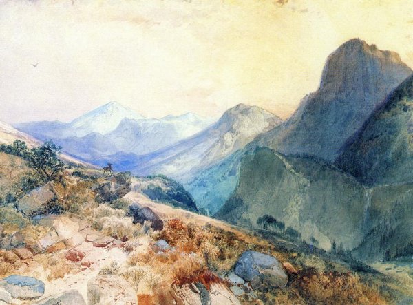 Main Product Photo of A Deer in a Mountain Landscape Painting by Thomas Moran