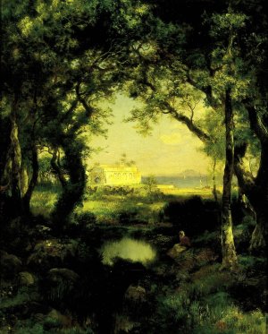 A Mexican Hacienda, Lake Cuitzeo by Thomas Moran Oil Painting