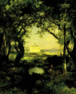 A Mexican Hacienda, Lake Cuitzeo by Thomas Moran Oil Painting