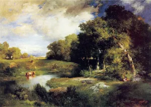 A Pastoral Landscape by Thomas Moran - Oil Painting Reproduction