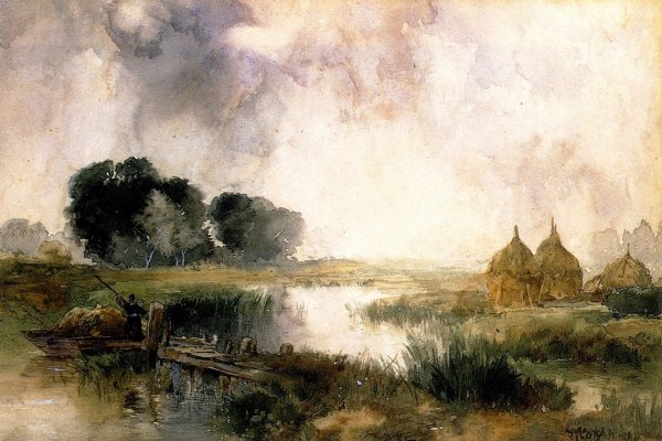 Main Product Photo of A Showery Day, Long Island Painting by Thomas Moran