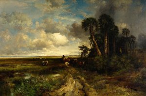 Bringing Home the Cattle - Coast of Florida by Thomas Moran Oil Painting