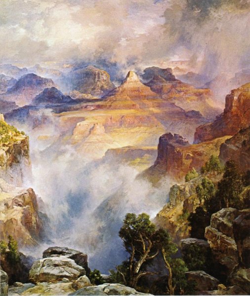 Main Product Photo of Canyon Mists: Zoroaster Peak [Grand Canyon, Arizona] Painting by Thomas Moran