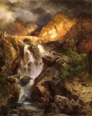 Cascading Water by Thomas Moran - Oil Painting Reproduction