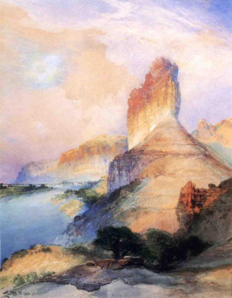 Castle Butte, Green River, Wyoming by Thomas Moran - Hand-Painted Oil Painting Reproduction