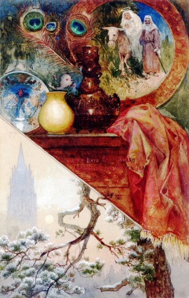Christmas Card Decoration by Thomas Moran - Hand-Painted Oil Painting Reproduction