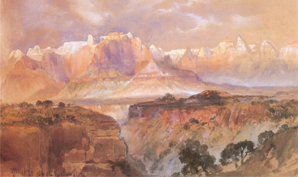 Main Product Photo of Cliffs of the Rio Virgin, South Utah Painting by Thomas Moran