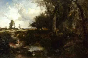 Crossing the Brook Near Plainfield, New Jersey by Thomas Moran - Oil Painting Reproduction